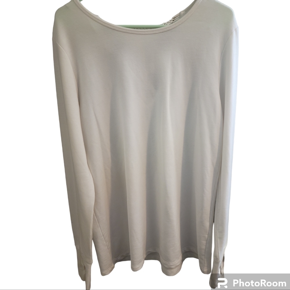 Ideology white macrame back long sleeve pullover Xl
